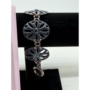 NOS Babylone Paris Link Bracelet Blue Enamel with Glass Center Stones Signed